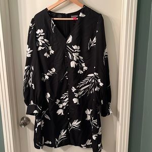 Vince Camuto long sleeve black dress with white flowers. Size 12.
